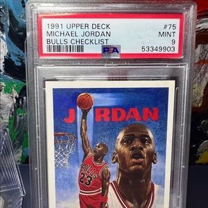 1991 Upper Deck #75 Michael Jordan HOF Bulls Checklist graded PSA 9